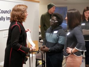 Council Board Member Patty Zallar talking with scholarship recipient Mikeyla Mobley and Naomi Behm Hrdina,