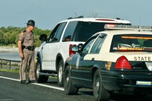 State patrol pulling over a motorist.