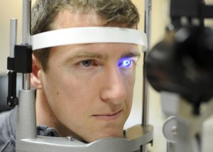 A person receiving an eye exam.
