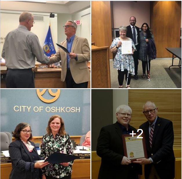 Four photos of people accepting proclamations on behalf of the Council.