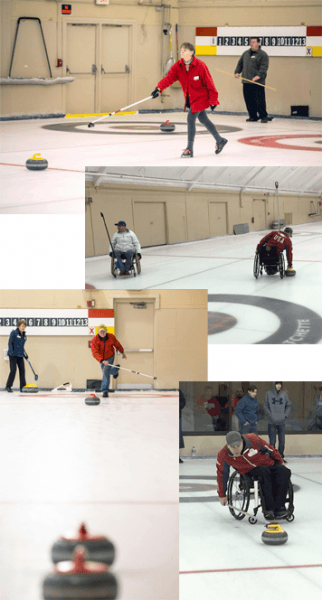 A collage of curling photos.