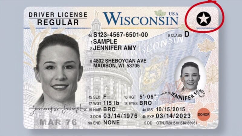 A WI REAL ID with a star in the upper right.