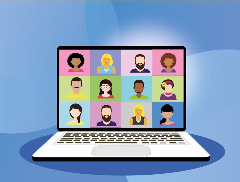 Graphic of video conference on laptop