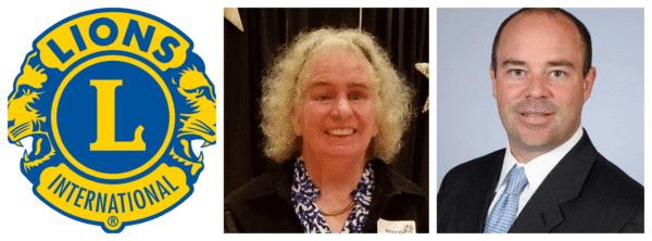 Collage of Lions Club Logo and Photos of Rhonda Staats and Craig Thompson