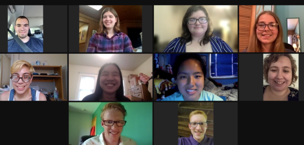 Ten students smile on a Zoom Scholarship Reception