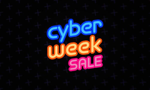 The words Cyber Week Sale, Monday, November 29-Friday, December 3 in various colors on a black background.