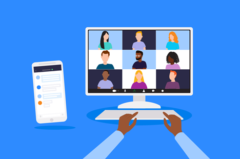 Illustration of people participating in a virtual meeting