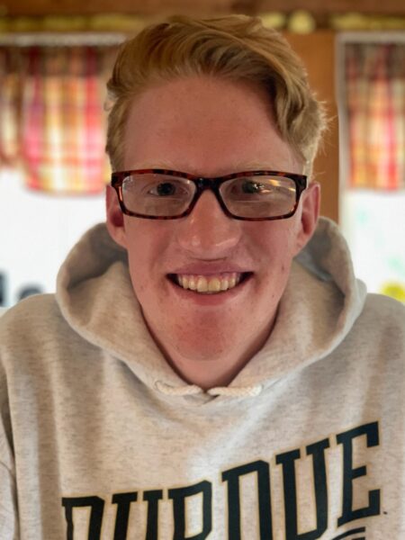 George Tuttle wearing a Purdue University hoodie