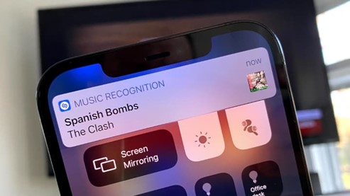 An iPhone recognizing the song Spanish Bombs by the band The Clash using the Music Recognition feature
