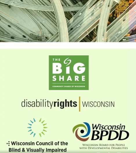 A overhead of a highway interchange. with Community Shares of Wi and other partners for the Big Share