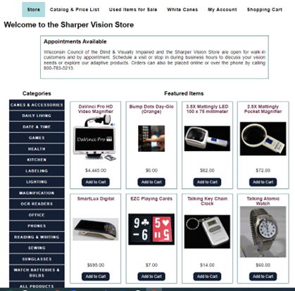 Screenshot of the new Sharper Vision Store website