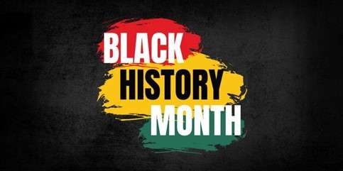 The words Black History Month on a multi-colored background
