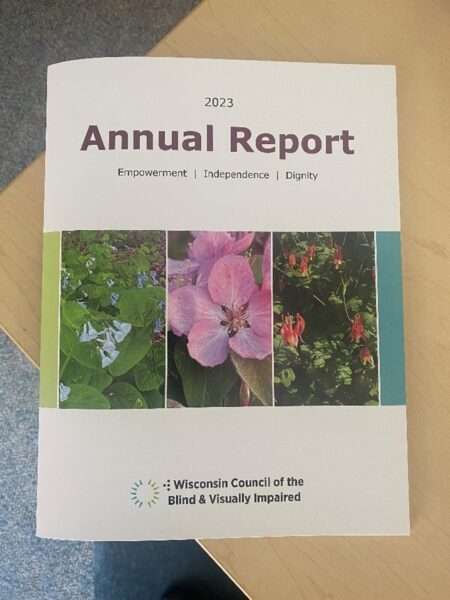 Front cover of the Council’s 2023 Annual Report showing the Council logo and photos of plants in the Sensory Garden.