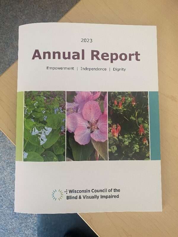 Front cover of the Council’s 2023 Annual Report showing the Council logo and photos of plants in the Sensory Garden.