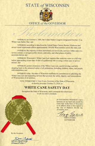 Governor Evers' White Cane Safety Day proclamation.