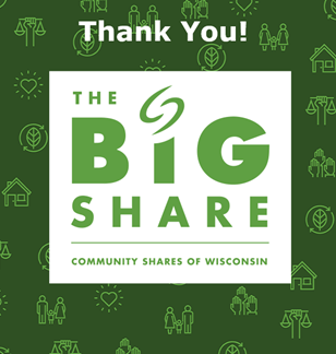 The words Thank You and the Big Share logo on a green background.