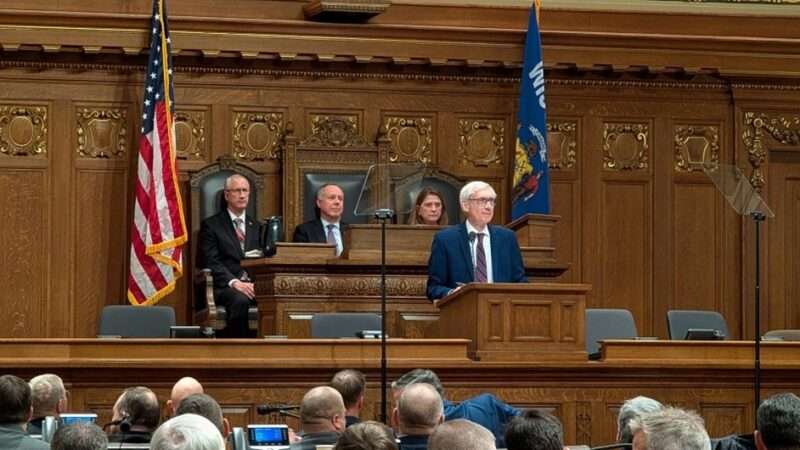 Gov. Tony Evers delivering his Budget Address in the Assembly Chamber.