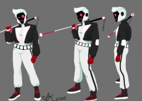 One person holding a white cane over their shoulder is shown three times from the front, half-side and side.