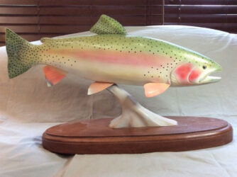 Basswood carving of a rainbow trout
