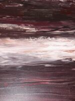 One large piece that fades from maroon streaks of paint on the top, to grey, white and grey again.