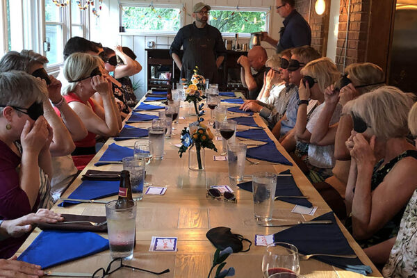 Vignette’s Chef Mark greets Dining in the Dark attendees