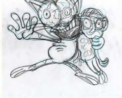 A hand-drawn cat with bloodshot eyes holds its hand out while squeezing a young boy with a Comicon shirt with the other arm.
